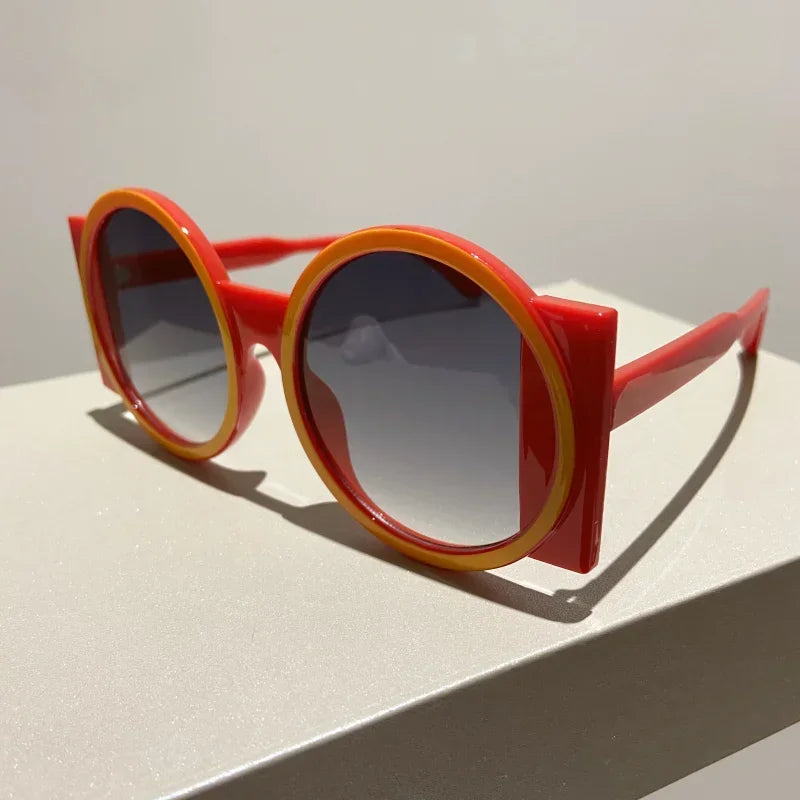 Round Double Color Sunglasses for Women Men Retro Trendy UV400 Sun Glasses Goggles Outdoor Hip Hop Travel Beach Eyewear Goggles