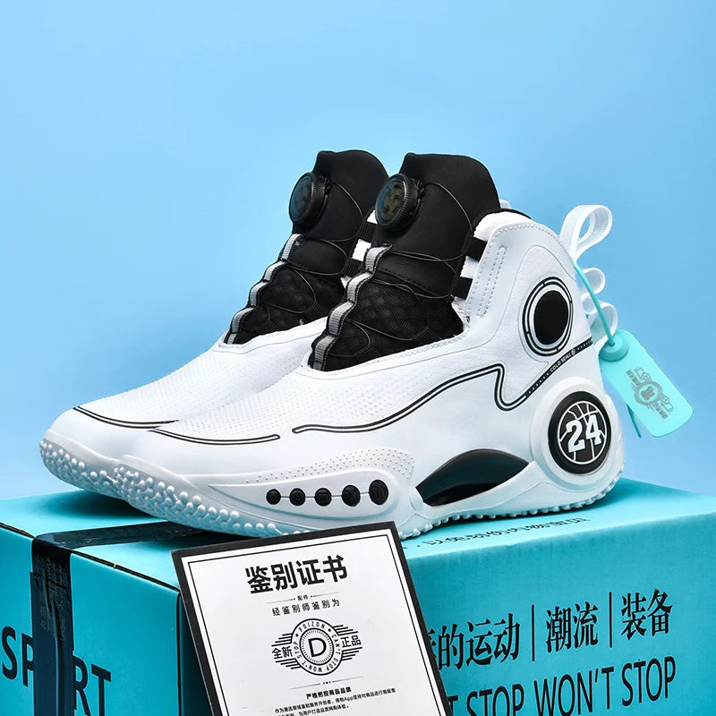 High-top Men Basketball Shoes Kids Rotating Button Basket Boots Brand Design Sneakers Men Outdoor Basketball Training Shoes Male