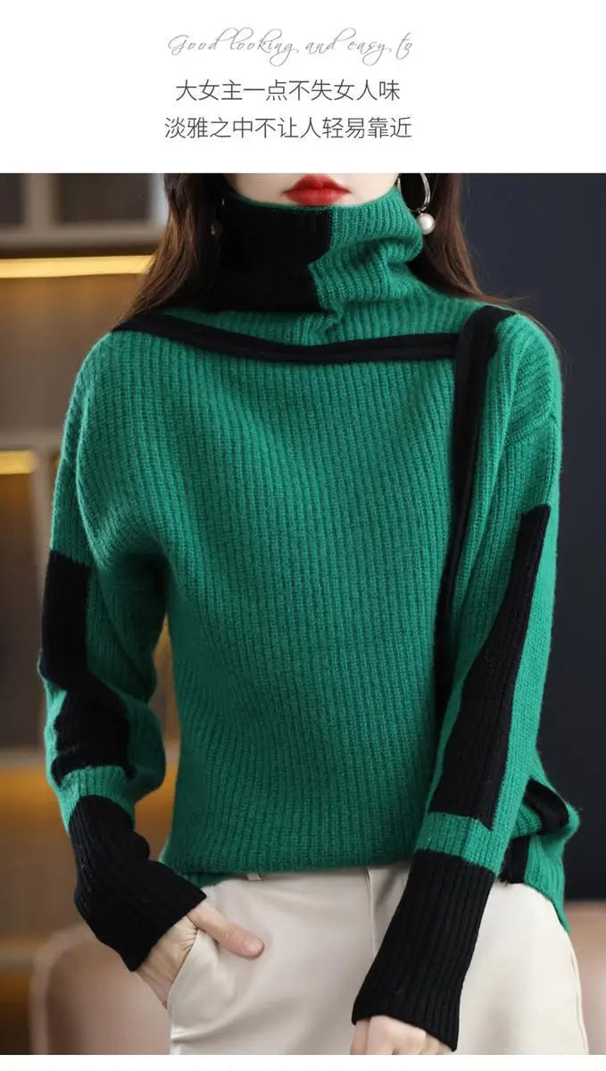 Vintage Ladies Sweater New Turtleneck Autumn Winter Loose Pullover Interior Lapping Knitting Bottoming Shirt Women Clothes Tops