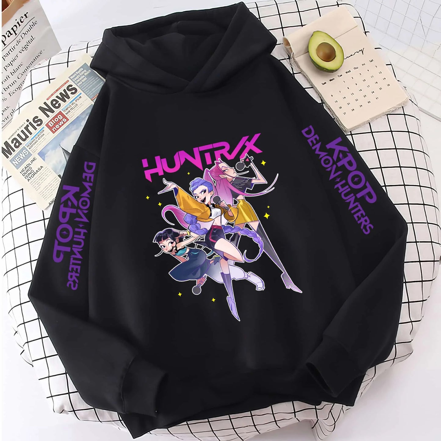 Cute Girls Hooded Sweatshirt Warm Rumi KPop Demon Hunter Cartoon Children's Wave Fashion Casual Tops Casual Black Pink Clothing