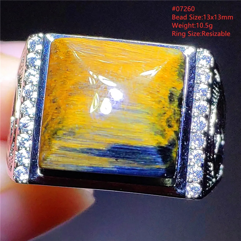 Natural Blue Pietersite Beads Adjustable Ring Woman Men Namibia Pietersite Ring Chatoyant Beads Fashion Silver Jewelry AAAAAA