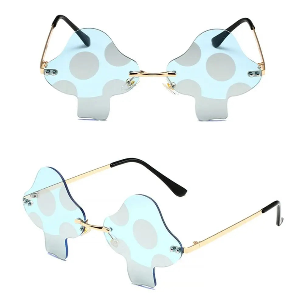 Cartoon Mushroom Shape Sunglasses Women Irregular Rimless Sun Glasses Trendy Funny Sunglasses Outdoor Party Favor Decorations