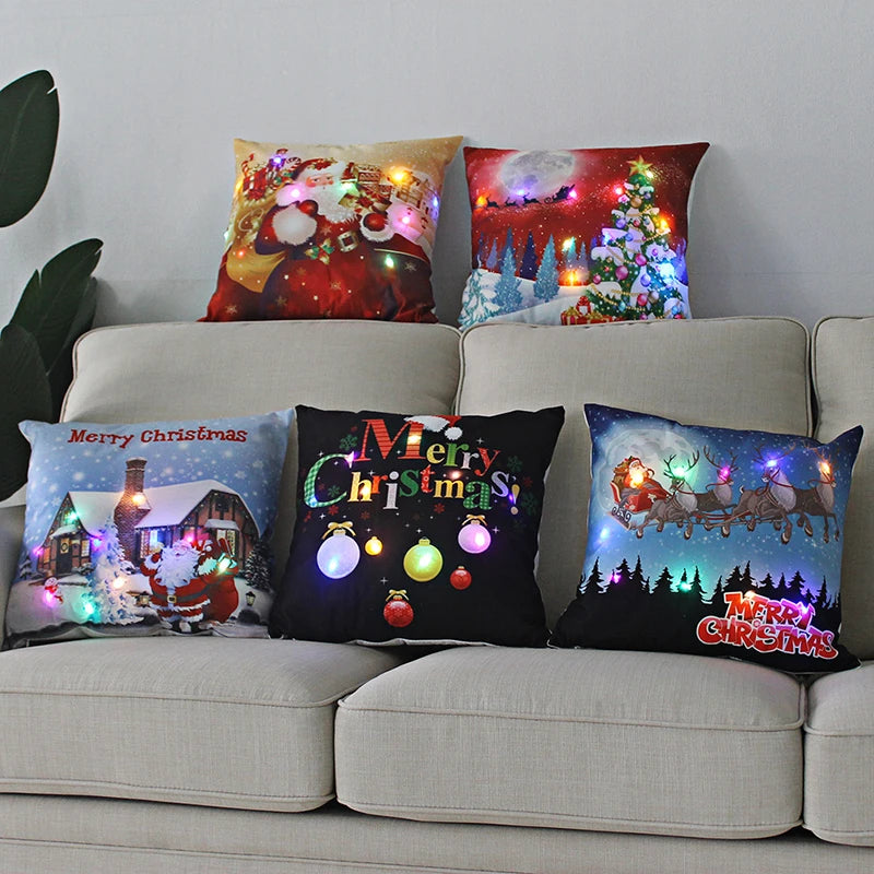 LED Christmas Cushion Cover Merry Santa Claus Light Pillow   Lighting Pillowcase Home Decoration New Year  Decor