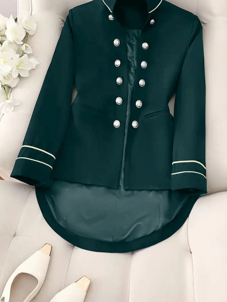 Women's Jacket Stand Collar Double Breasted Slim Retro British Preppy Casual Autumn Short Coat Vintage Office Lady Outerwear