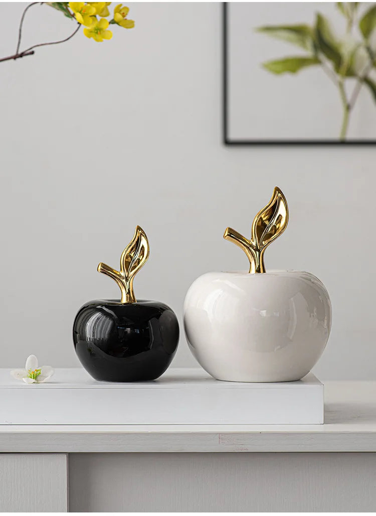 Creative Ceramic Apple Figurines Handicrafts Living Room Art White Apple Sculpture Room Home Decor Accessories Holiday Gifts
