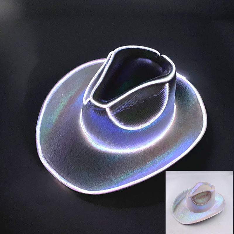 Glowing Decor  Supplies Luminous Cowboy hat  LED Pearlescent Cowboy  Cap Fashion Neon Light Hat For Party