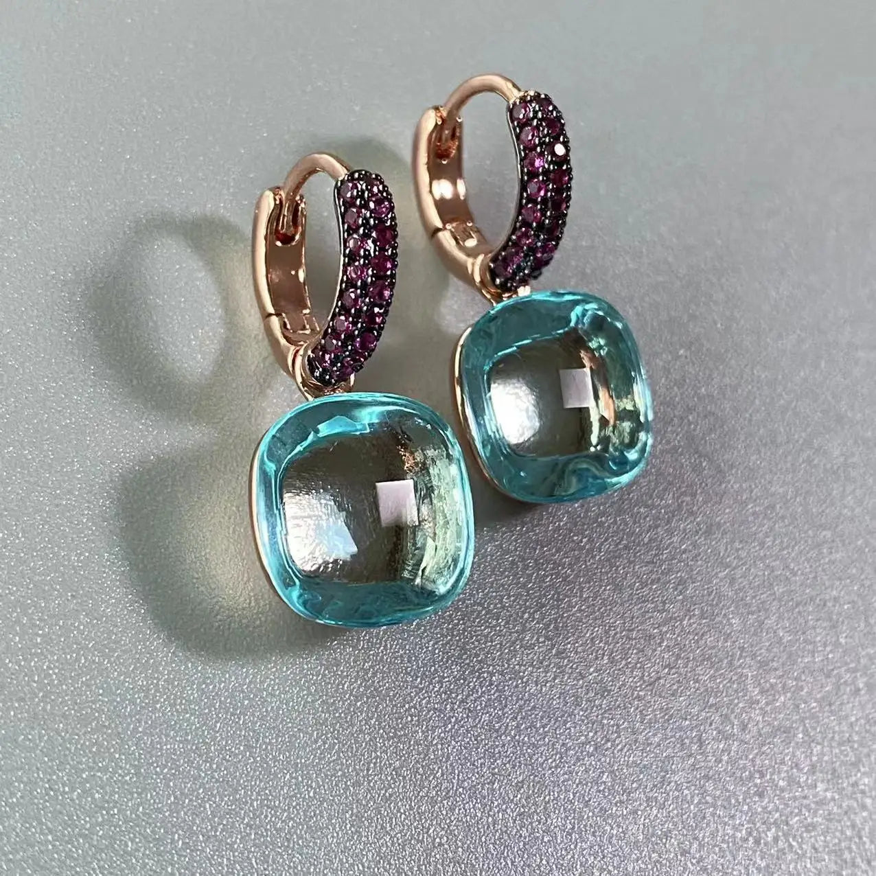 12.6mm Flat Nudo Earrings Inlay Black Zircon Candy Color Crystal Earrings For Women Drop Earrings Fashion Jewelry Gift