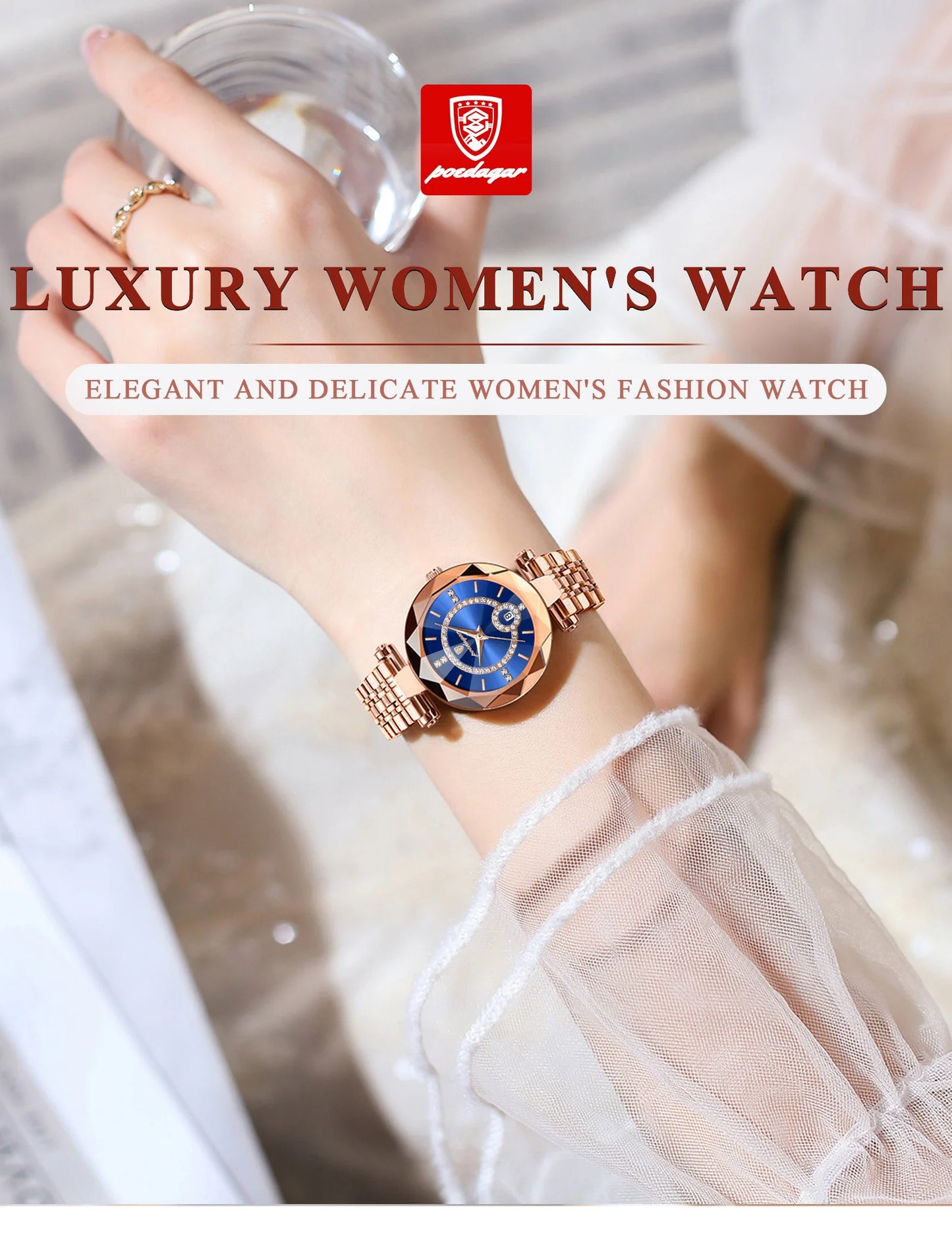 POEDAGAR Luxury Original Watches For Women Waterproof Stainless Steel Date Ladies Watch Diamond Fashion Quartz Woman Watch Reloj