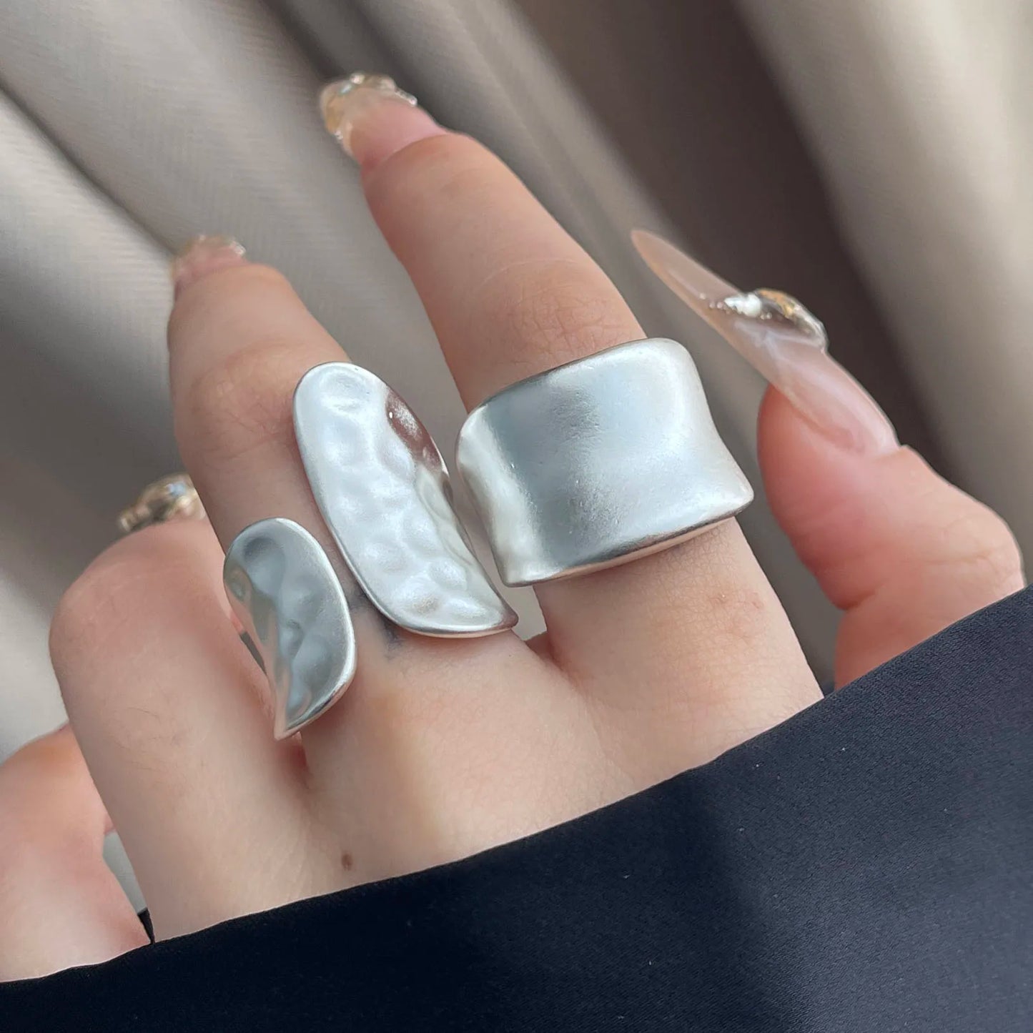 925 Sterling Silver Rings For Women Geometric Fine Jewelry Finger Adjustable Wide Sparkling Ring For Party Birthday Gift