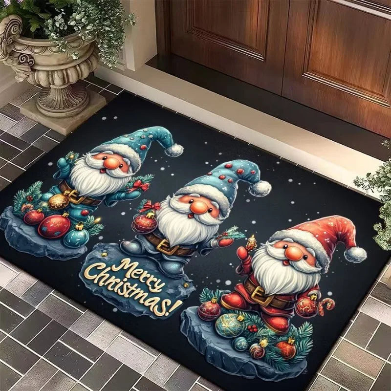 Merry Christmas Door Mat Printed Decoration Flannel Carpet Mat Door Mat Absorbent Foot Mat Small Foot Mat Machine Washable Decor
