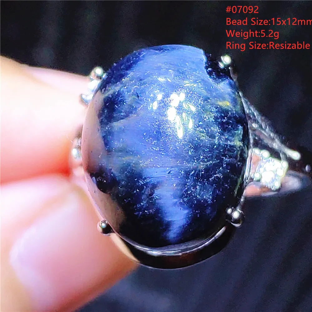 Natural Blue Pietersite Beads Adjustable Ring Woman Men Namibia Pietersite Ring Chatoyant Beads Fashion Silver Jewelry AAAAAA