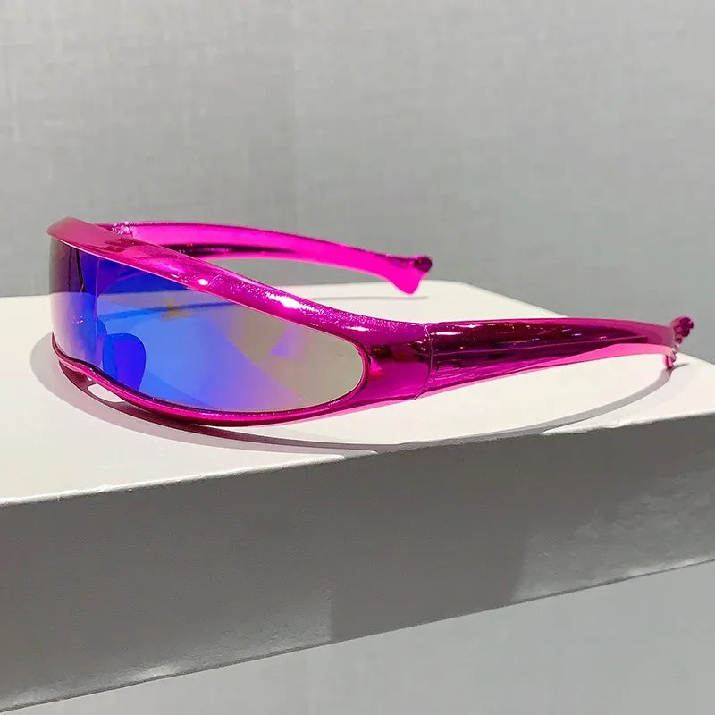 Futuristic One-piece Mirror Personalized Electroplated Sunglasses Women Men 2025 Y2K Steampunk Goggles Rave Party Glasses UV400