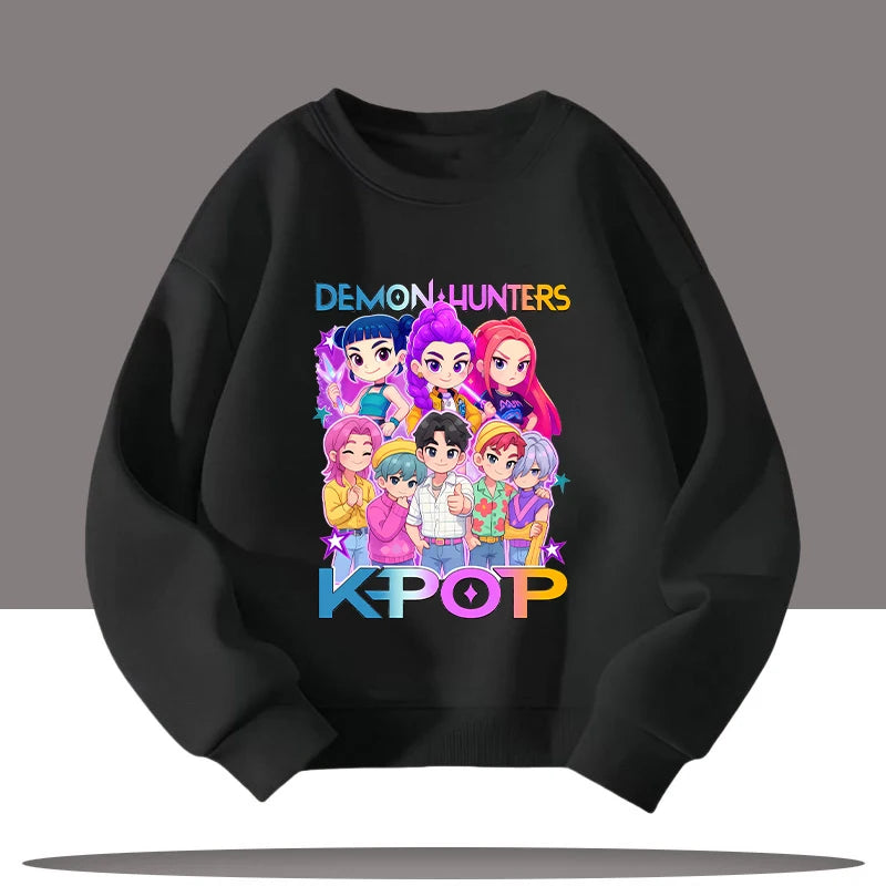 K-pop Demon Hunters Cartoon Print 3-12 Year Old New Style Kids Round-neck Sport Shirt Cute Girl Casual Top Children's Clothing