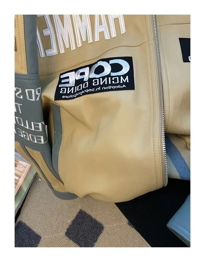 Motorcycle pu leather jacket coat baseball jacket pink american style women autumn and winter fried street high level clothes