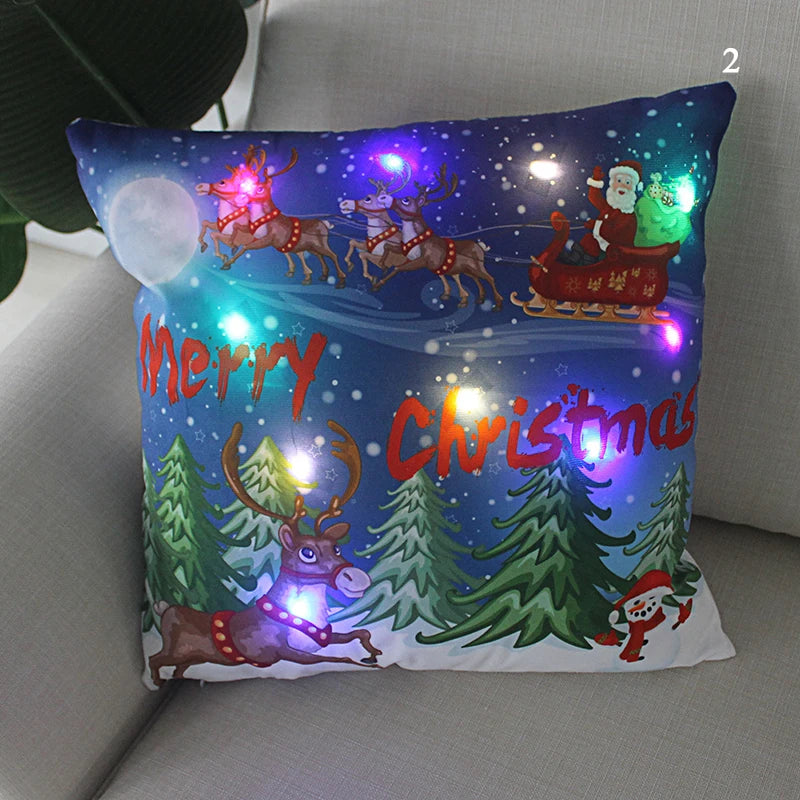LED Christmas Cushion Cover Merry Santa Claus Light Pillow   Lighting Pillowcase Home Decoration New Year  Decor