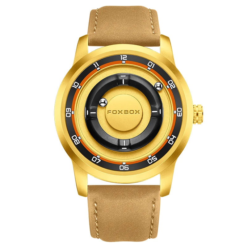 FOXBOX Unique Dial Quartz Man Watch Fashion Casual Sport Silicone Srolling Beads Clock Magnetic Force Waterproof Watches for Men