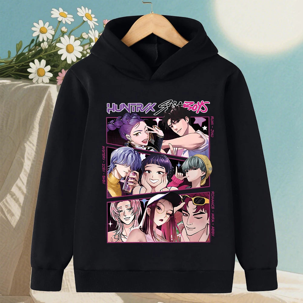 KPop Demon Hunter Rumi Derpy Cartoon Girls Boy Hooded Sweatshirt Warm Children's Wave Fashion Casual Tops Casual Girls Clothing