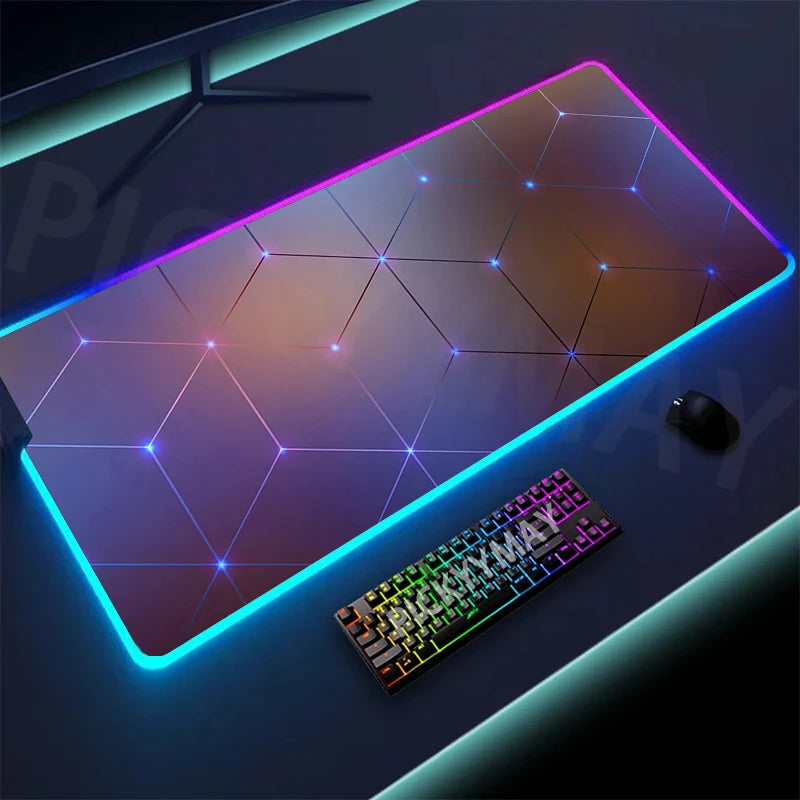 Geometry Large RGB Gamer Mousepad 40x90cm Mouse Mat Gaming Mousepads LED Keyboard Mats Luminous Desk Pads Mouse Pad For PC