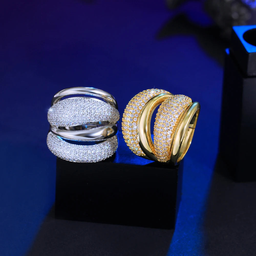 CWWZircons Adjustable Cubic Zirconia Bold Big Statement Ring for Women Luxury Gold Color Bridal Engagement Wedding Jewelry J0129