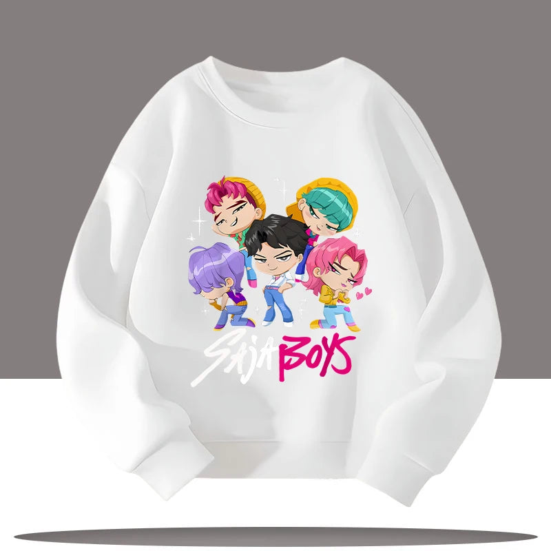 K-pop Demon Hunters Cartoon Print 3-12 Year Old New Style Kids Round-neck Sport Shirt Cute Girl Casual Top Children's Clothing
