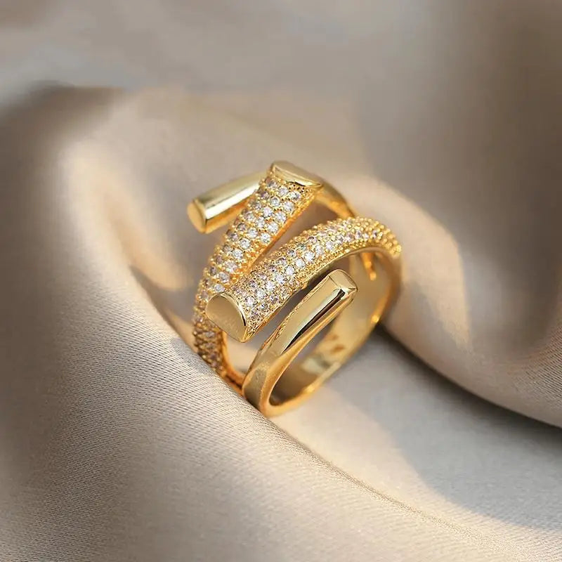 UILZ 2025 NEW French Elegant Multi-layered Rings For Women Luxury Exquisite Zircon 18K Gold-plated Ring Not Fading Jewelry Gift