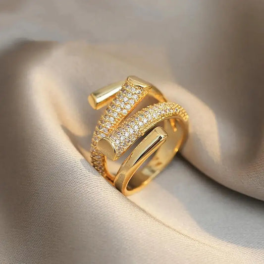 UILZ 2025 NEW French Elegant Multi-layered Rings For Women Luxury Exquisite Zircon 18K Gold-plated Ring Not Fading Jewelry Gift