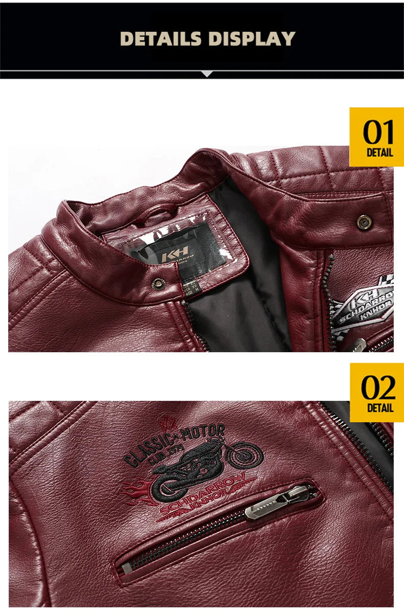 Motorcycle Jacket Leather Men's Brand Moto Leather Jacket Coat Men Handsome Washed Embroidery Biker PU Jacket Male Jaqueta Men