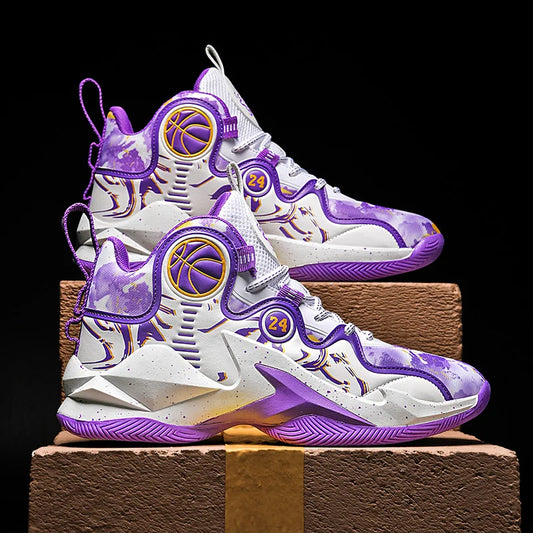 Men Basketball Shoes Soft Sole Cushioning Anti-Slip Sports Shoes Flat Comfortanle High-top Leather Basketball Boots for Man