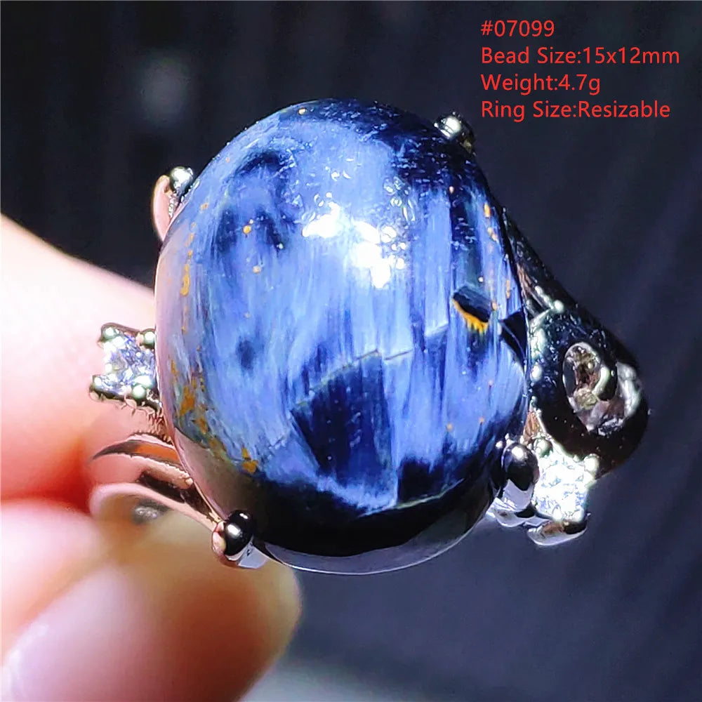 Natural Blue Pietersite Beads Adjustable Ring Woman Men Namibia Pietersite Ring Chatoyant Beads Fashion Silver Jewelry AAAAAA