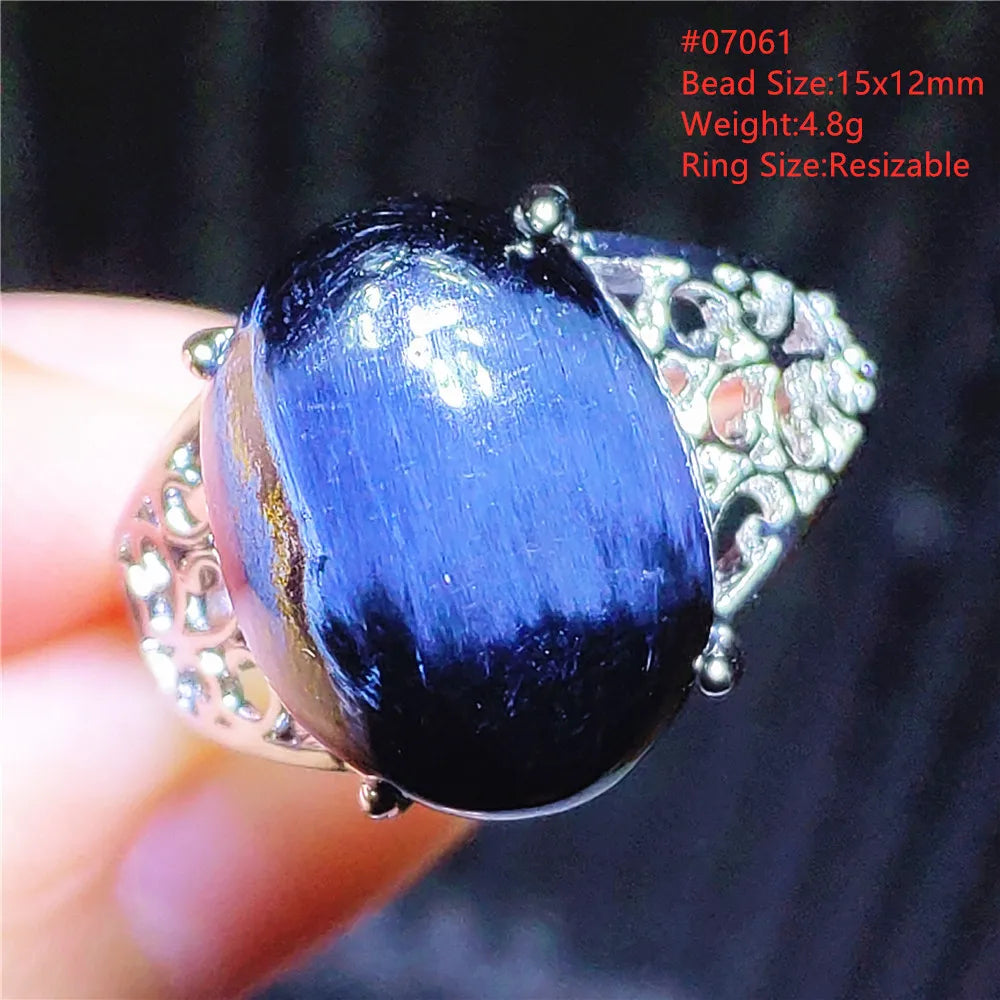 Natural Blue Pietersite Beads Adjustable Ring Woman Men Namibia Pietersite Ring Chatoyant Beads Fashion Silver Jewelry AAAAAA