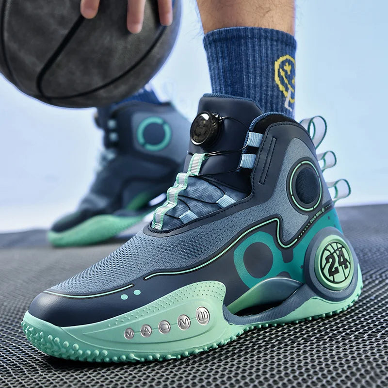 High-top Men Basketball Shoes Kids Rotating Button Basket Boots Brand Design Sneakers Men Outdoor Basketball Training Shoes Male