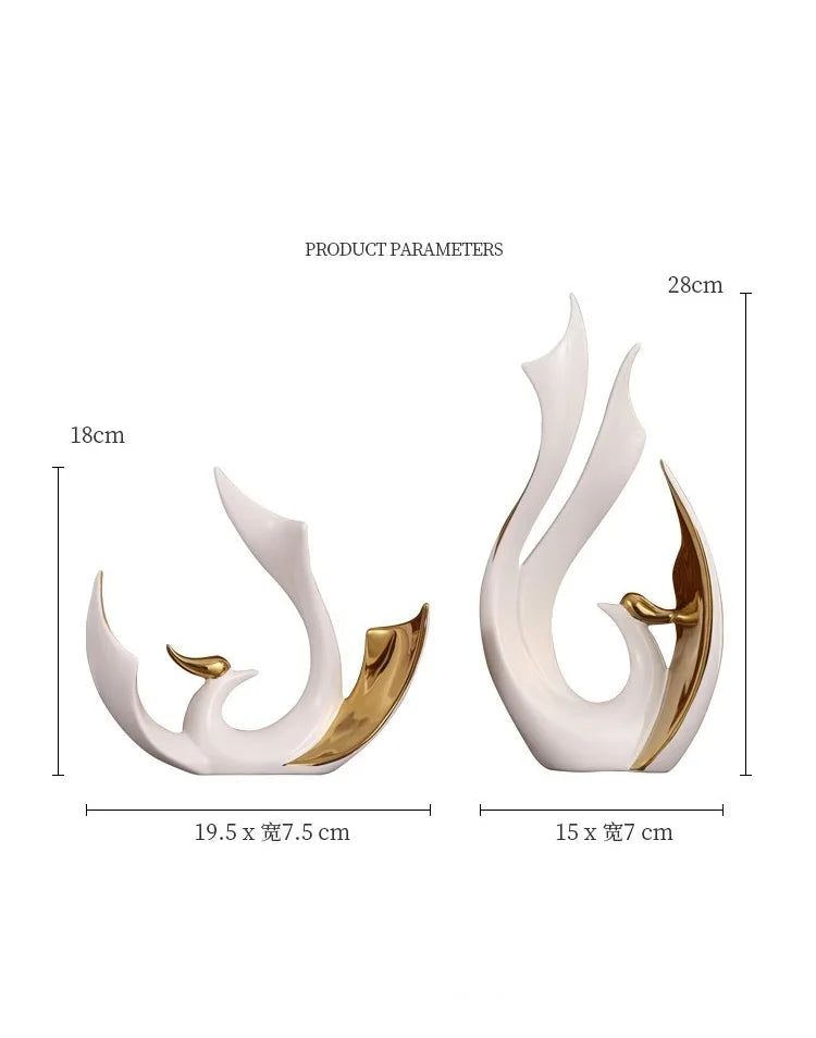 2-piece set of European high-end ceramic art phoenix ornaments, light luxury creative home, living room, TV, wine cabinet, decor