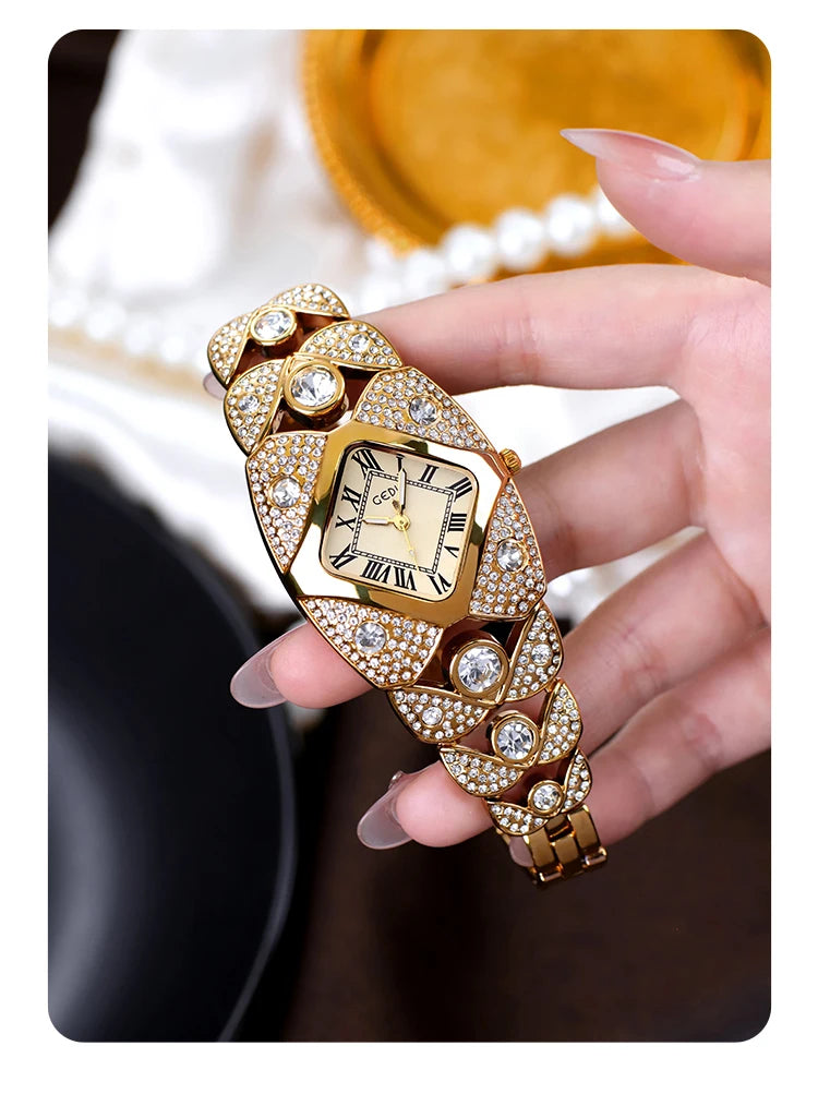 2025 New Women Watch Light Luxury Brand Diamond Inlaid Bracelet Watches Waterproof Ladies Fashion Quartz Clock Wristwatch Gift