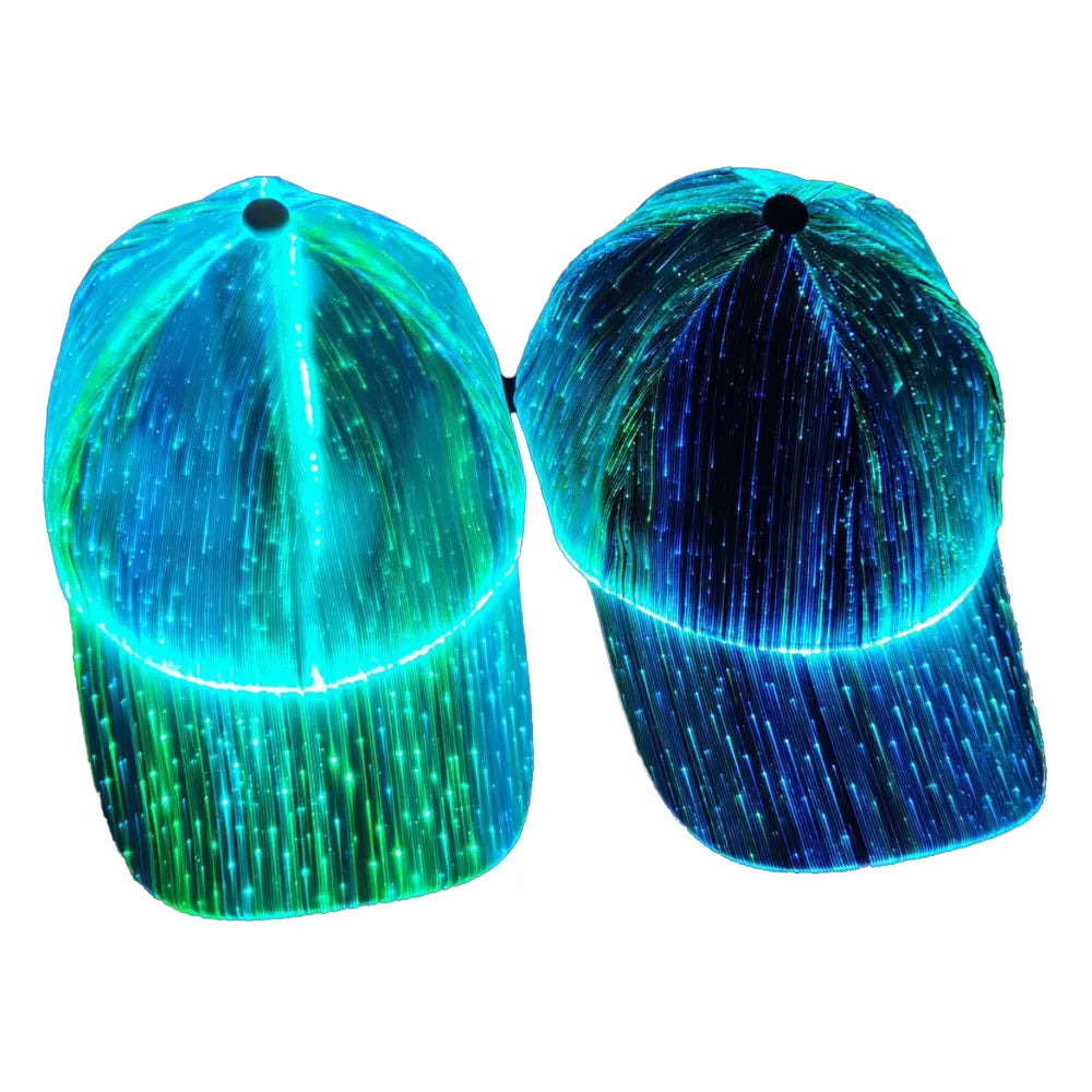 Fiber Optic Cap LED Hat with 7 Colors Luminous Glowing EDC Baseball Hats USB Charging Light Up Caps Performance Led Cap