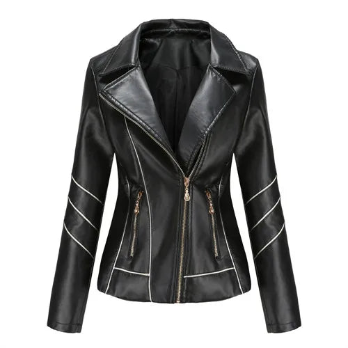 Red PU Faux Leather Jacket Women fashion Casual Biker Jackets Outwear Female Tops spring and autumn Black Leather Jacket Coat
