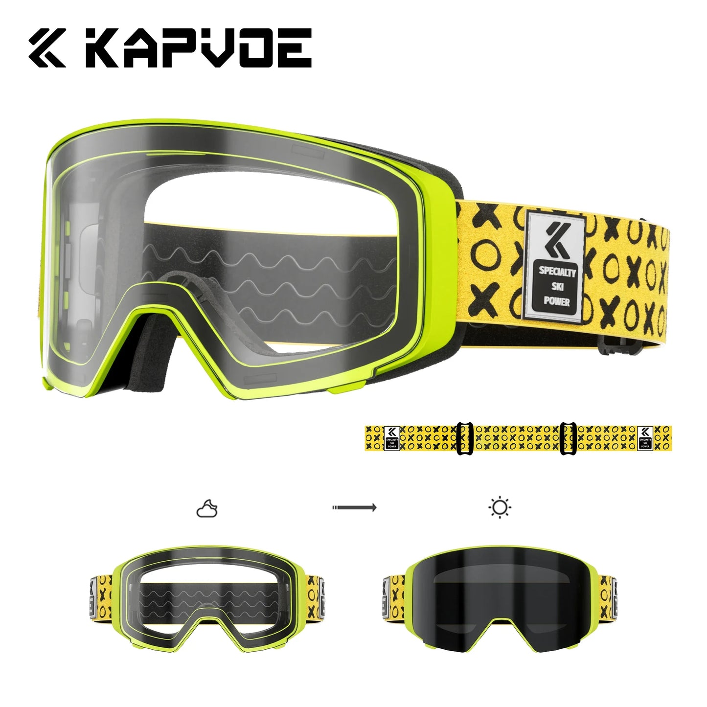 Kapvoe Men Outdoor Photochromic Snow Goggles Ski Goggles Winter Snowmobile Snowboard Anti-Fog Mask Women UV400 Sports Glasses