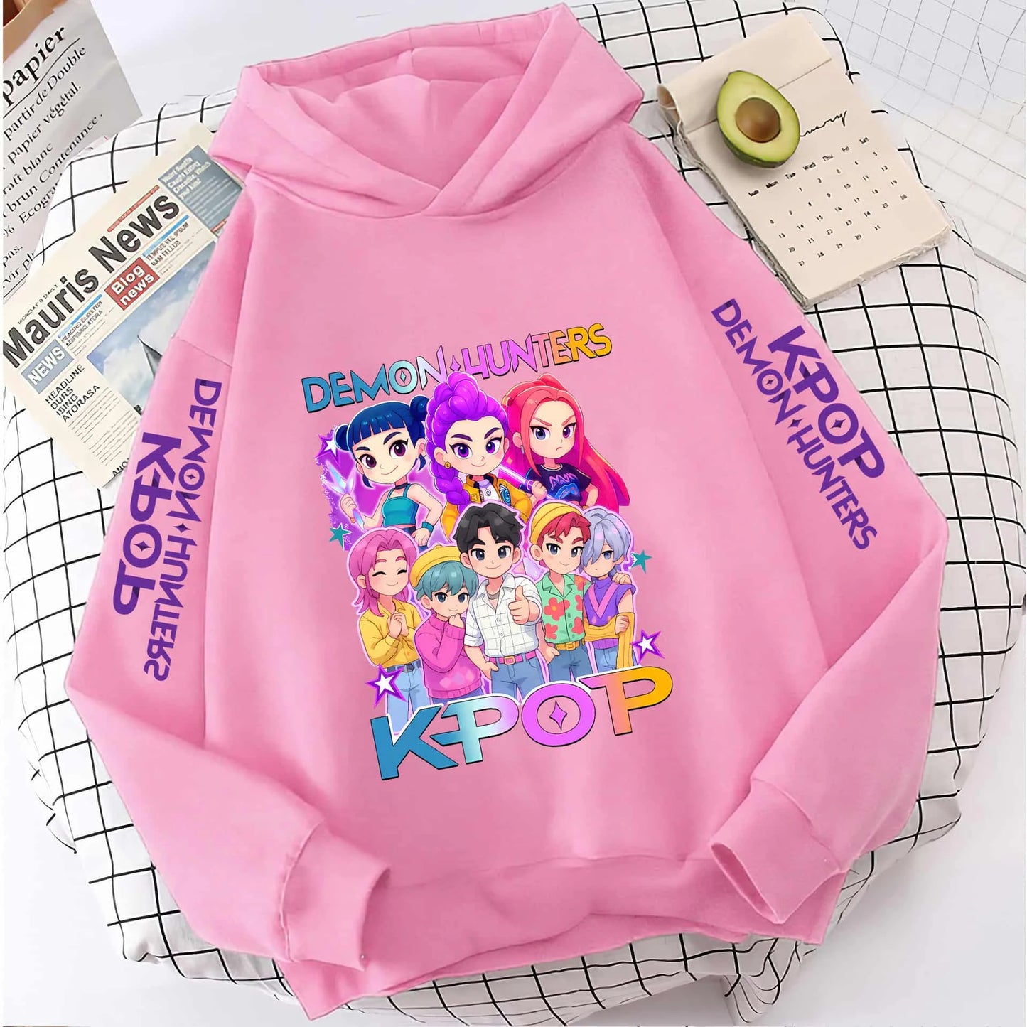 Cute Girls Hooded Sweatshirt Warm Rumi KPop Demon Hunter Cartoon Children's Wave Fashion Casual Tops Casual Black Pink Clothing