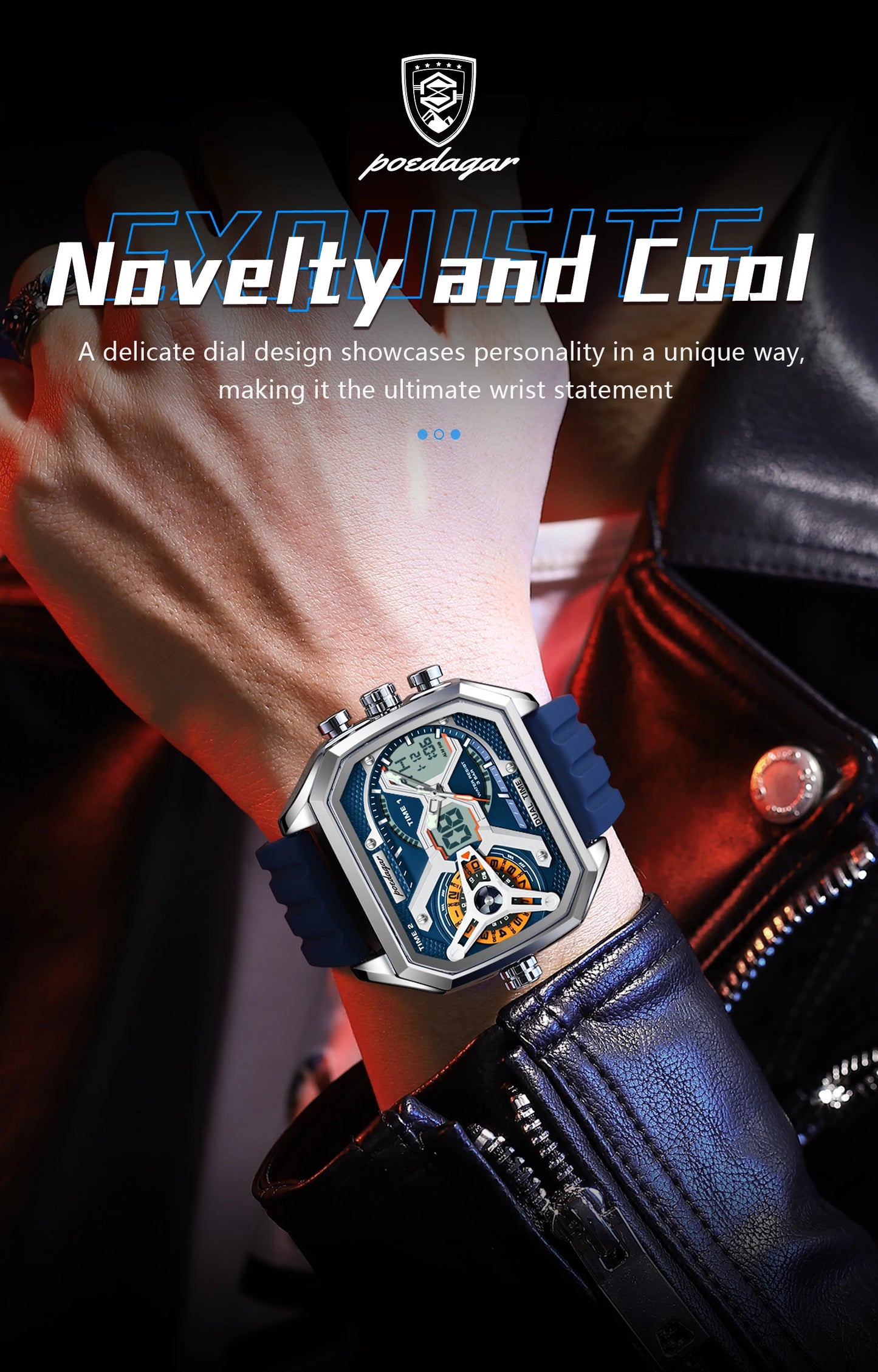 POEDAGAR Top Luxury Men Clock LED Calendar Week Luminous Man Wristwatch Electronic Rectangle Silicone Strap Quartz Men's Watches