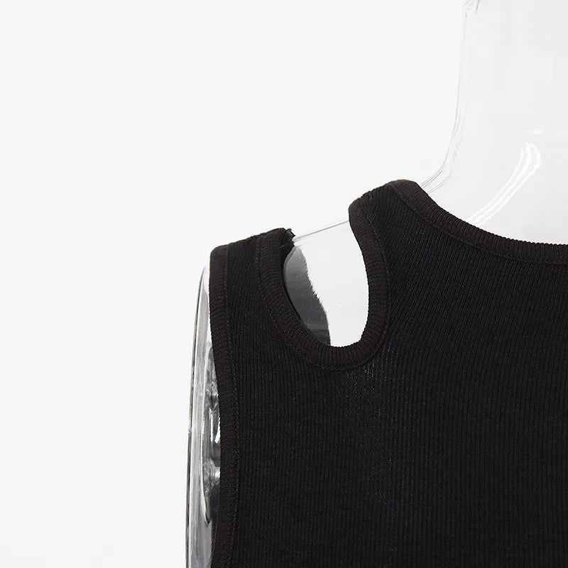 Casual y2k White Cut Out Women's T Shirt Sleeveless Slim T Shirts Female Clothing 2024 Summer Fashion crop top women camisetas