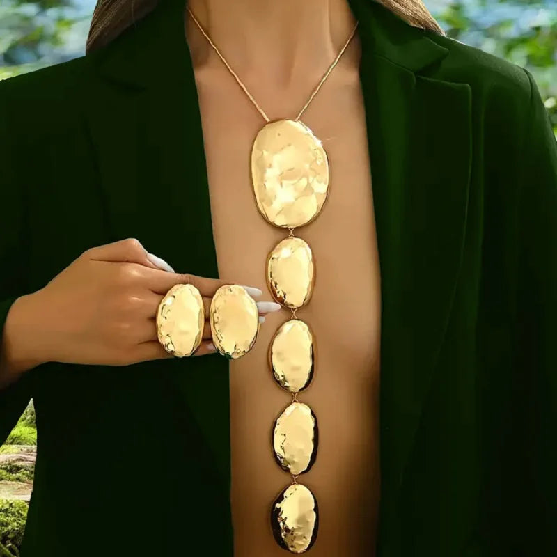 Oval Stud Earrings Long Y Necklace Sweater Chain Vintage Women Girls Gifts Fashion Jewelry Hot Sale Party Gift 2025 New Style