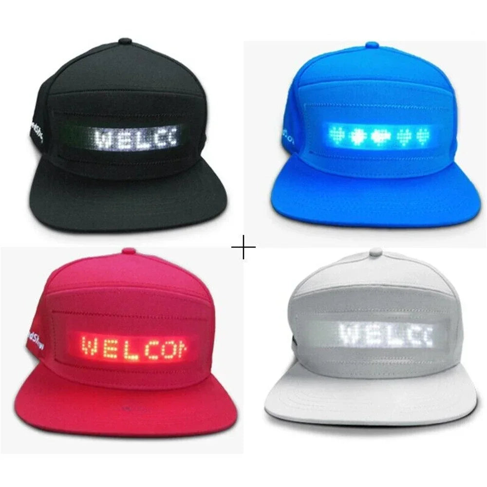 USB Rechargeable Bluetooth APP Programmable LED Scrolling Message Display Board Hip Hop Street Snapback Hat Unisex Baseball Cap