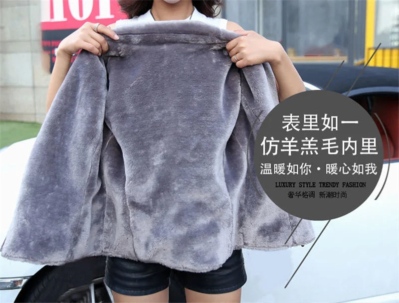 2022 New Winter PU Leather Jacket Women Short Blazers Coat Fleece Double-faced Fur Leather Outerwear Lady Slim Suit Tops Jackets