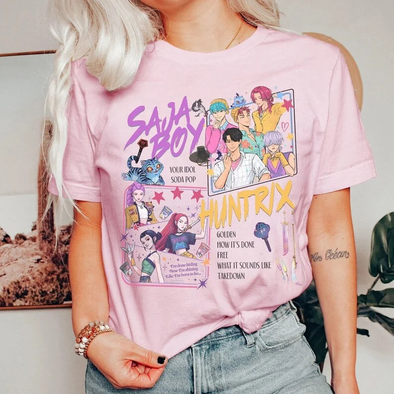 2025 Hot New Saja Boys T-shirts Boys Girls Short Sleeve T-shirt Tops Anime Kpop Demon Hunters T Shirt Gifts Children's Clothing