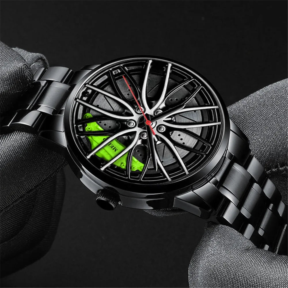 New Fashion Man Luxury Watches For Men Car Wheel Hub Stainless Steel Quartz Watch Mens Military Sport Leather Watch Reloj Hombre