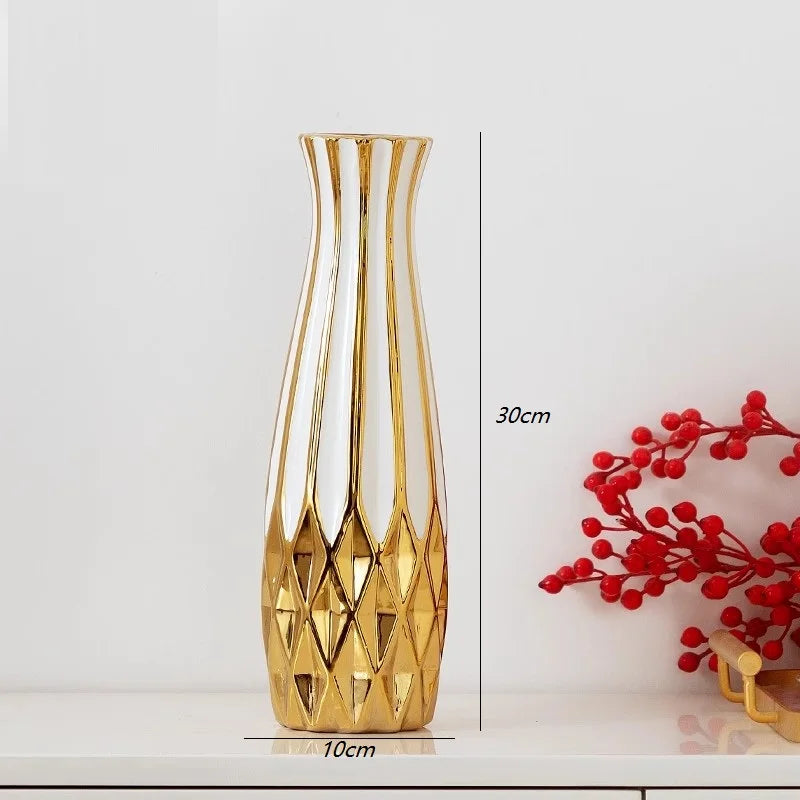 30cm Water Gold Luxury Ceramic Vase for Home Living Room Luxury Decoration Study Entrance