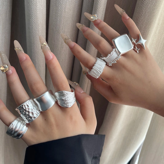 925 Sterling Silver Rings For Women Geometric Fine Jewelry Finger Adjustable Wide Sparkling Ring For Party Birthday Gift