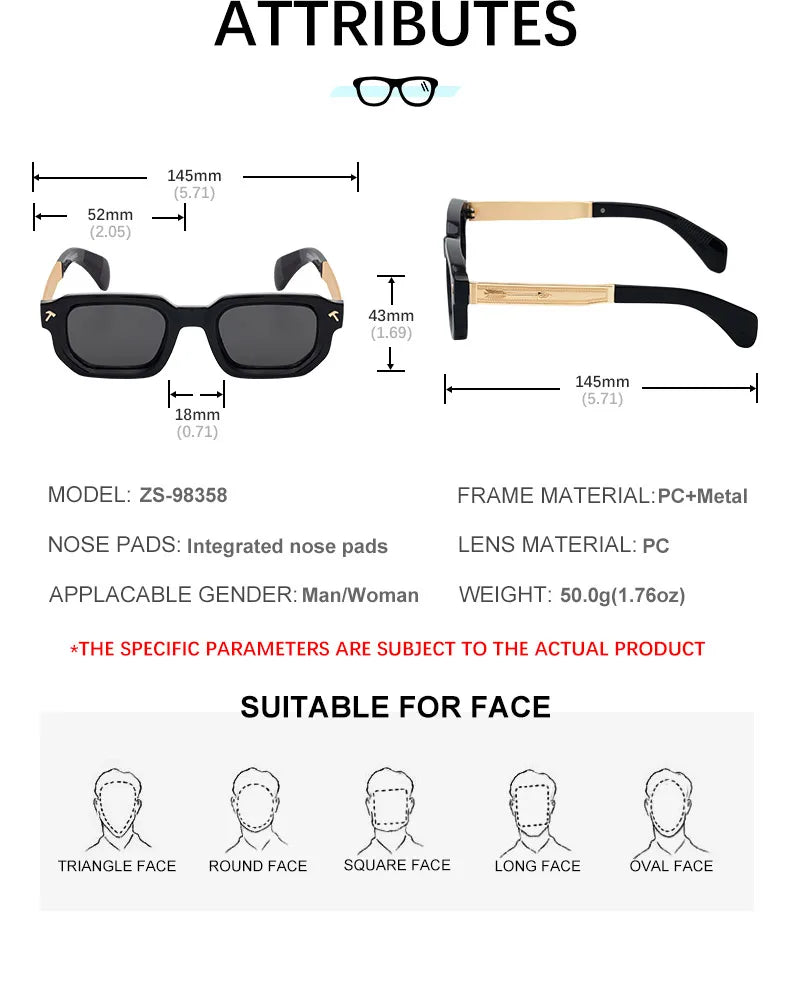 Polarized Square Punk Sunglasses Men 2025 Luxury Brand Classic Rectangle Sunglass UV400 Driving Eyewear Fashion Outdoor Shades