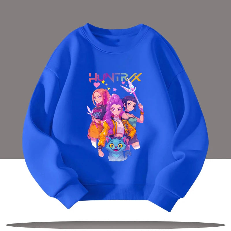 K-pop Demon Hunters Cartoon Print 3-12 Year Old New Style Kids Round-neck Sport Shirt Cute Girl Casual Top Children's Clothing