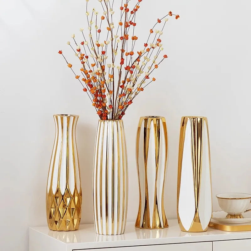 30cm Water Gold Luxury Ceramic Vase for Home Living Room Luxury Decoration Study Entrance