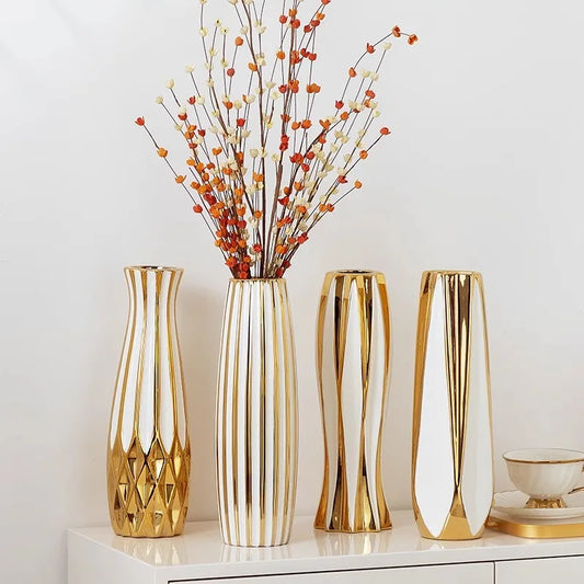 30cm Water Gold Luxury Ceramic Vase for Home Living Room Luxury Decoration Study Entrance